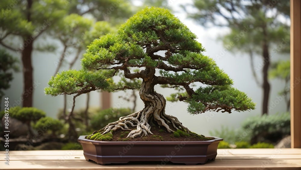 A realistic beautiful bonsai tree in natural garden A realistic beautiful bonsai tree in natural garden