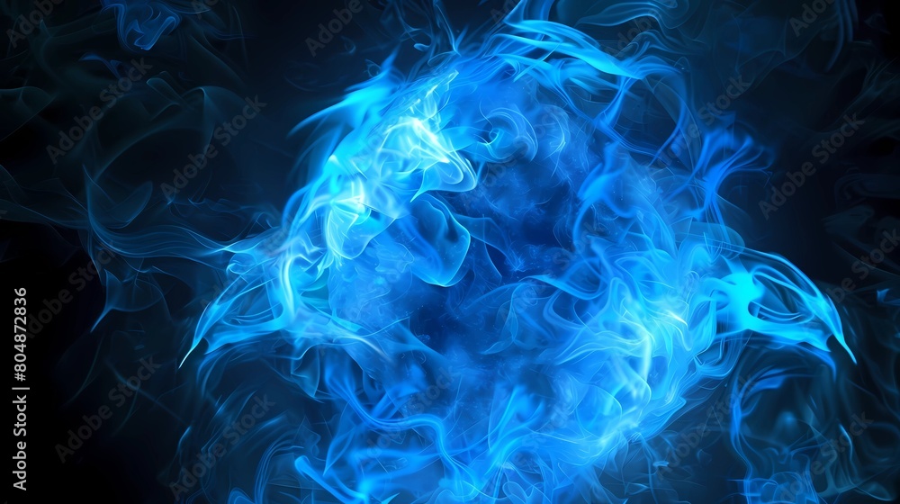 Fototapeta premium Abstract blue smoke on black background, Fantasy fractal texture, Generative AI illustrations.