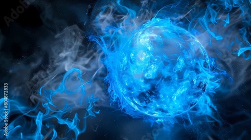 Blue smoke on black background, Fantasy fractal texture, Generative AI illustrations. photo