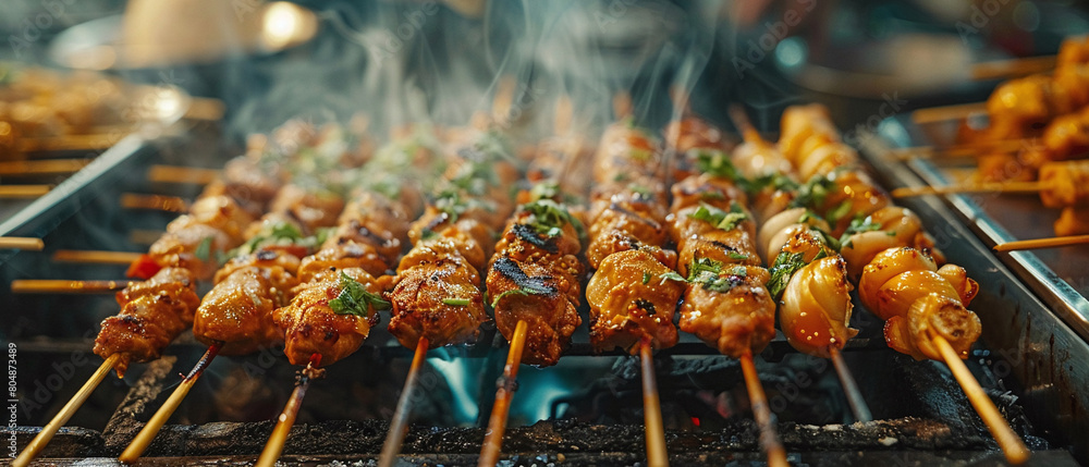 Delicious and juicy grilled meat skewers are perfect for a summer cookout Delicious and juicy grilled meat skewers are perfect for a summer cookout