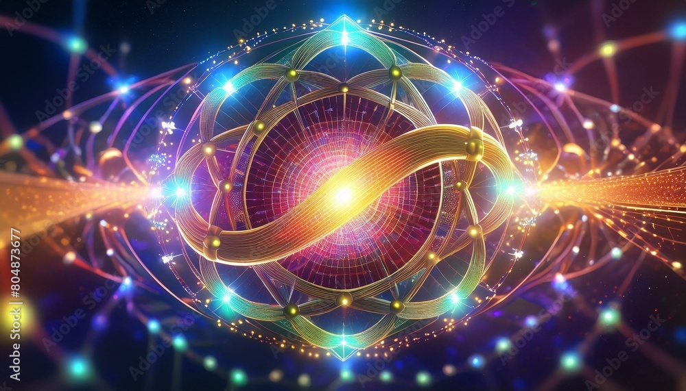 Obraz premium Particle, quantum entanglement (quantum correlation). Quantum mechanics . 3d illustration