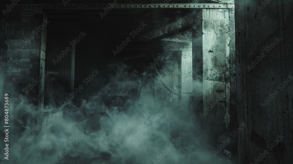 Eerie Urban Enigma: A Cityscape Veiled in Smoke and Fog, Exuding a Haunting and Foreboding Atmosphere Eerie Urban Enigma: A Cityscape Veiled in Smoke and Fog, Exuding a Haunting and Foreboding Atmosphere