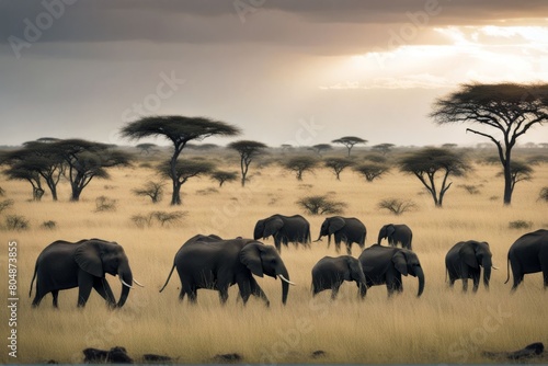 'tarangire herd tanzania africa a park national wild savanna elephants walk east elephant safari animal mammal wildlife nature big baby tusk family trunk large african mother grass'