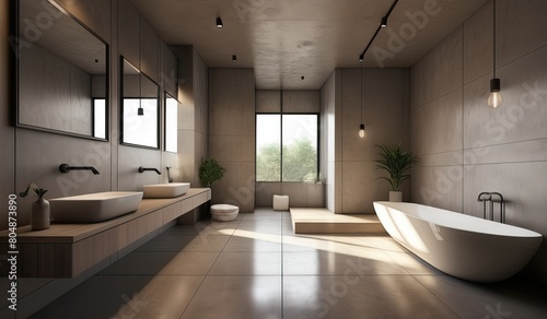 Modern bathroom interior with shower and mirror using an industrial concept