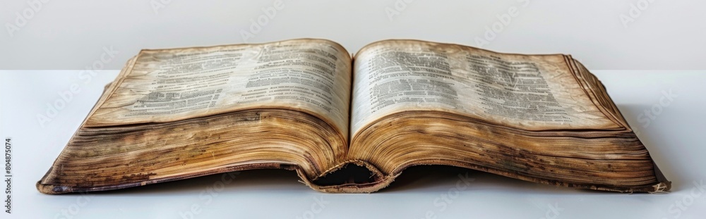 Obraz premium White background, top view, a book blown open by the wind, blank pages, space for copying，Boundless Horizons: Blank Book Unveiling Infinite Possibilities，Teachers' Day
