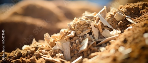 Close-up of biodegradable waste at a biomass facility, focusing on eco-friendly practices in converting waste to energy, photo
