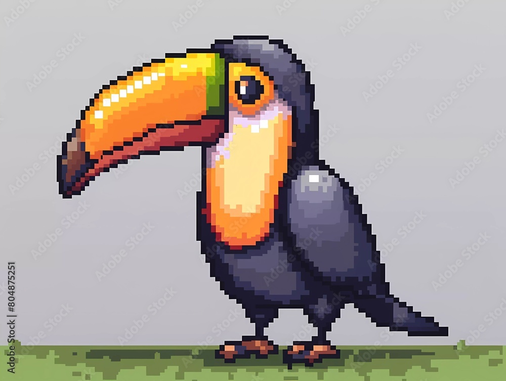 Naklejka premium 8-bit pixel cute toucan, pixel art vector illustration.