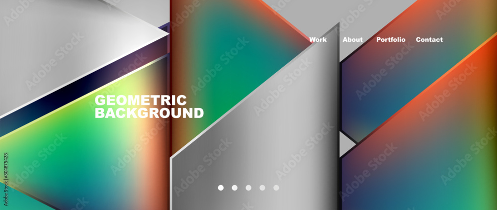 The geometric background features a gradient of rainbow colors, including violet and electric blue. Shapes like triangles and rectangles add depth, perfect for a display device or gadget The geometric background features a gradient of rainbow colors, including violet and electric blue. Shapes like triangles and rectangles add depth, perfect for a display device or gadget