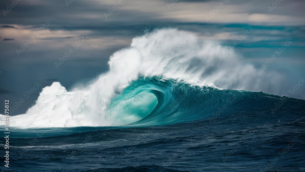 Naklejka premium Strong ocean wave in the middle of ocean.