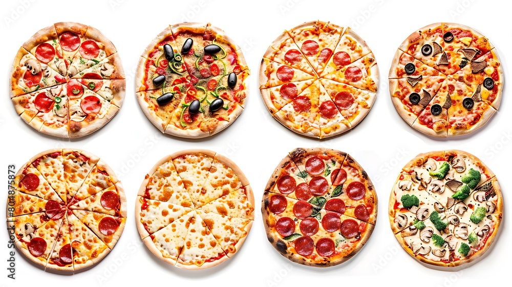 Collection of pizza, isolated on white background. Generative Ai Collection of pizza, isolated on white background. Generative Ai