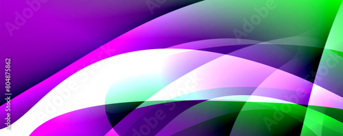 A vibrant abstract background featuring colorfulness of purple, green, and white waves. The liquid pattern includes shades of violet, magenta, and electric blue, resembling a terrestrial plant