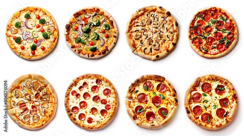 Collection of pizza, isolated on white background. Generative Ai