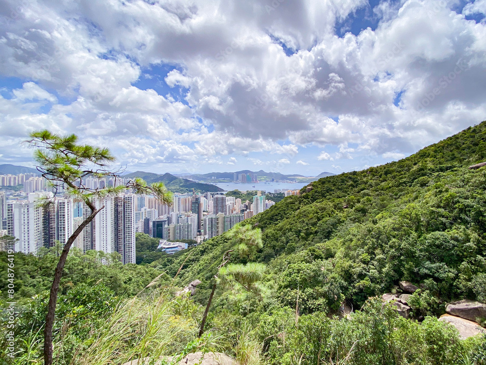 Urban Oasis: Skyline Meets Lush Greenery Under Cloudy Skies, Hong Kong Urban Oasis: Skyline Meets Lush Greenery Under Cloudy Skies, Hong Kong