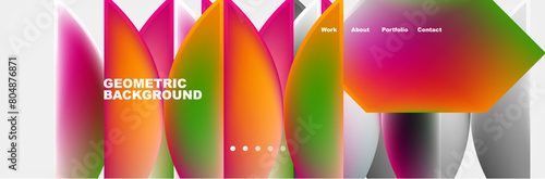 A visually striking geometric background featuring colorful triangles and hexagons in shades of magenta on a white backdrop, showcasing the artistry of colorfulness and material property