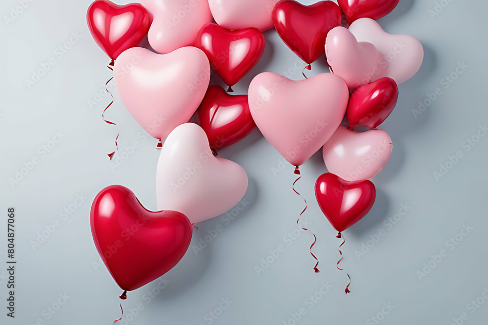 Valentine's day hearts balloons in left side with copy-space background concept, big blank space. Love's Flight: Heart Balloon Designs