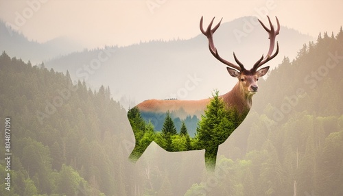 deer and green forest double exposure photo