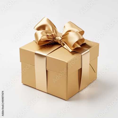 Gift box with ribbon isolated on white. Present for christmas, birthday or any celebration. © Kari