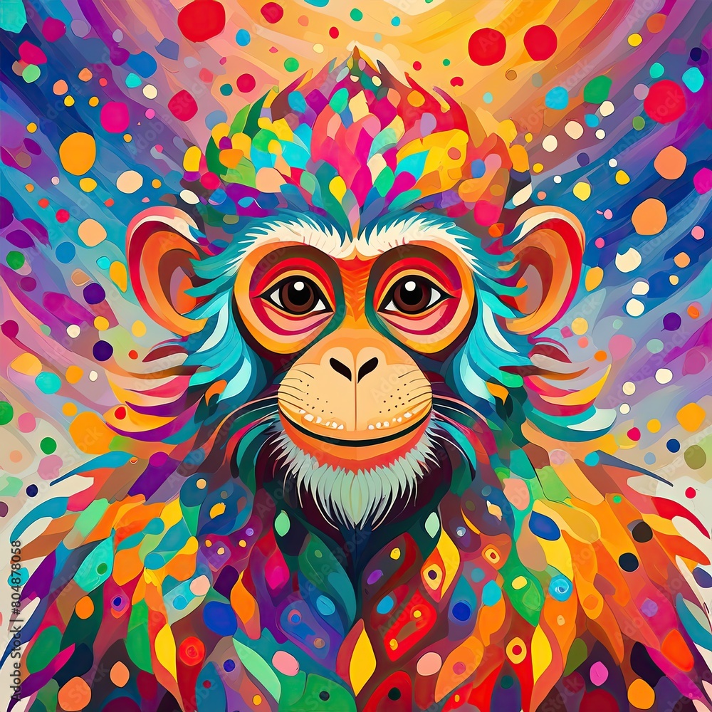 Naklejka premium a spotted monkey with colorful. monkey art water color