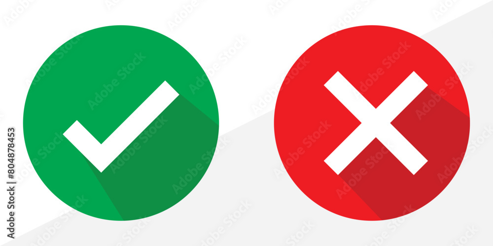 Green check mark and red cross mark in circle. Vector illustration. Isolated on white background in eps 10. Green check mark and red cross mark in circle. Vector illustration. Isolated on white background in eps 10.