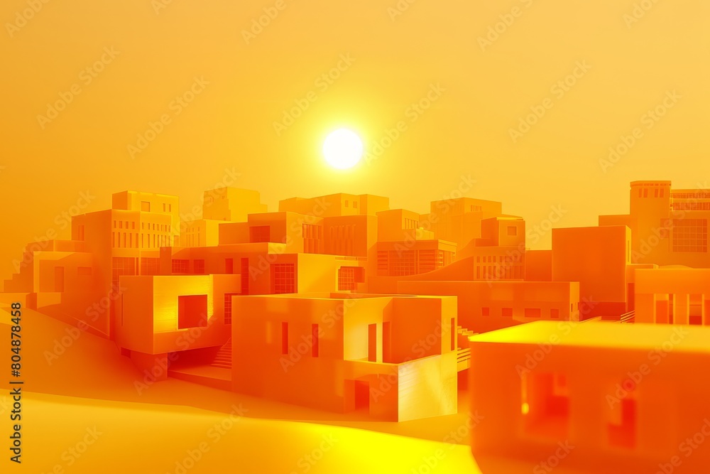 A city skyline is silhouetted against a bright orange sky A city skyline is silhouetted against a bright orange sky