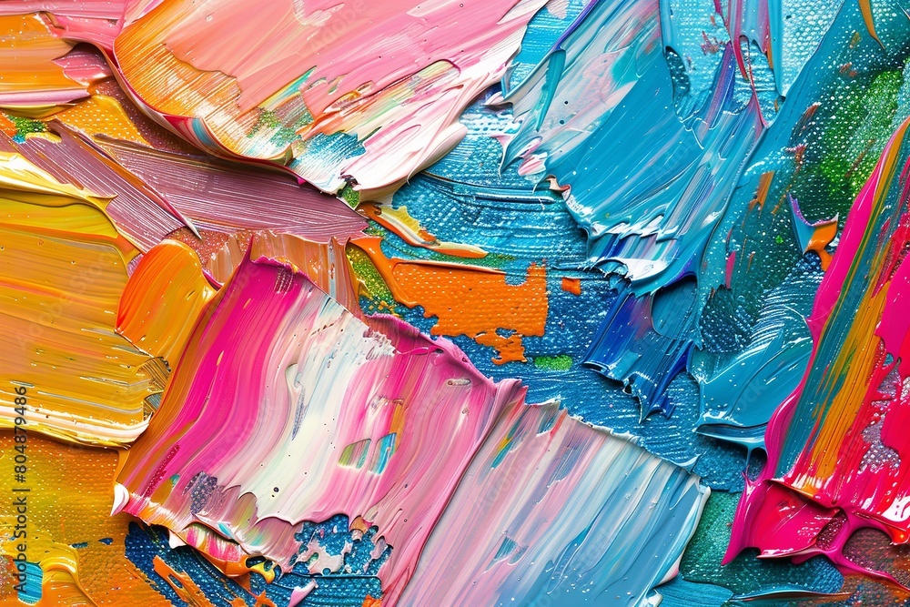 Close-up of a multicolored, rough, abstract work of art. Generative Ai
