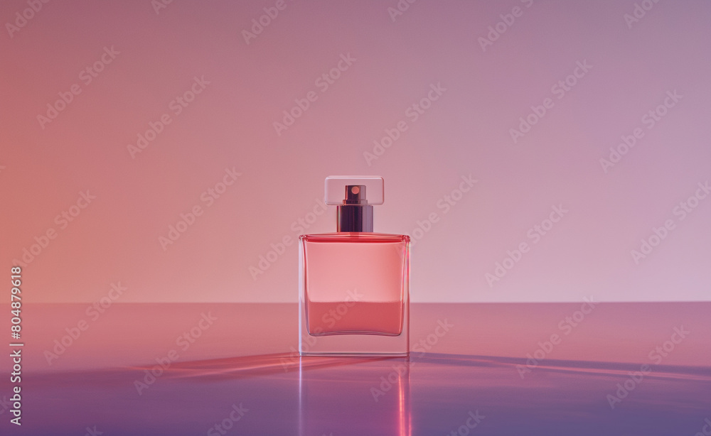 Essence of Purity: Elegant Geometric Perfume Bottle on Beige Background Essence of Purity: Elegant Geometric Perfume Bottle on Beige Background