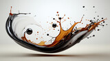 Chacolate Syrup Spilling Over Whie Canvas in Japanese Style on White Background