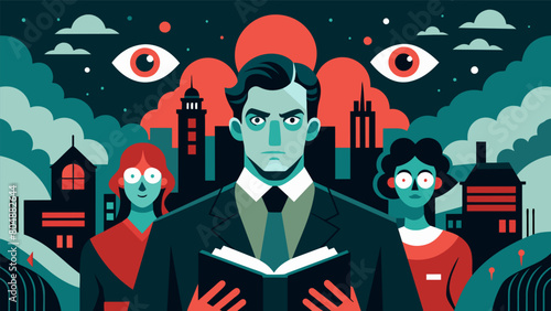A dystopian novel written by an author with schizophrenia delving into themes of reality and perception as the characters struggle to survive in a. Vector illustration