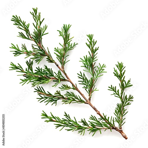 Juniper green branch  isolated on white background. Ornamental plants for landscape design. Juniper sprig isolated on white. Generative Ai