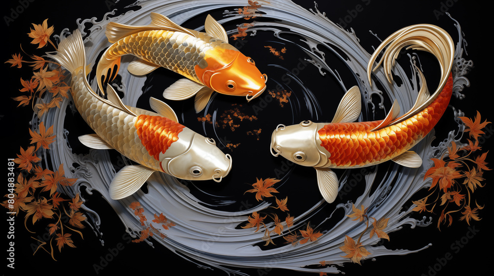 Koi Fish Glitter Gorgeous and magical natural depth of field, Elegant digitally-rendered koi fish adorned in gold and glitter, creating a fancy underwater scene, Asian spiritual symbols. Koi Fish Glitter Gorgeous and magical natural depth of field, Elegant digitally-rendered koi fish adorned in gold and glitter, creating a fancy underwater scene, Asian spiritual symbols.