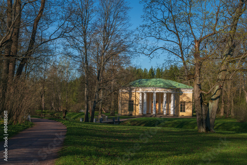 View of the Concert Hall pavilion in the Catherine Park of Tsarskoye Selo on a sunny spring day, Pushkin, St. Petersburg, Russia