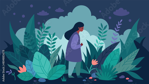 While lost in a dense fog a patient stumbles upon a hidden garden filled with aromatic herbs and plants that offer healing through their natural.