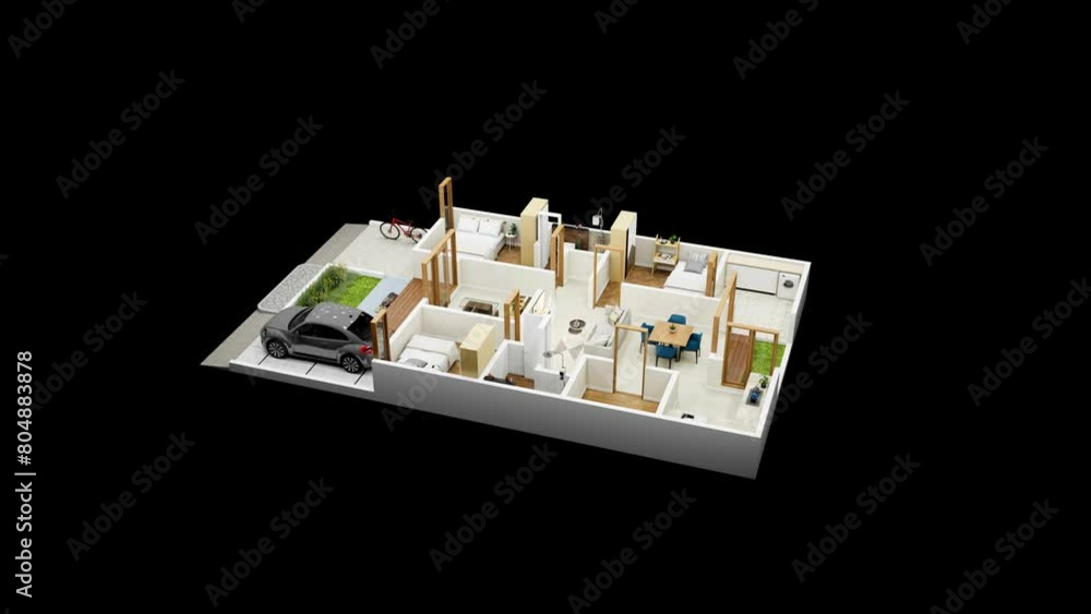 Lfs House Layout 3d illustration floor plan top view minimalist house 135 square meters ...