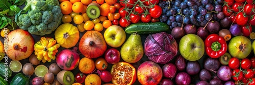 Fruits and vegetables are arranged neatly to create an attractive backdrop photo
