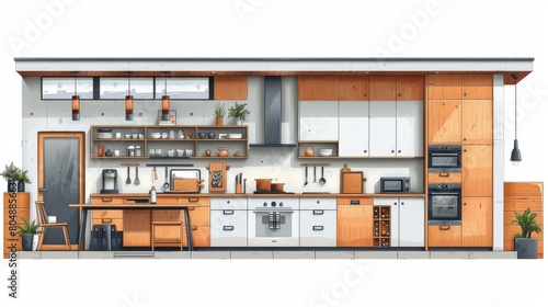 Set of different interior designs for modern kitchens. Decoration in minimalist Scandinavian style isolated. Dorm room design with hygge concept.