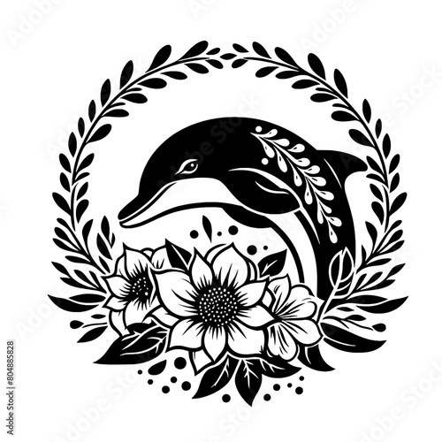 Dolphin flower frame svg, floral Dolphin svg, Sea Animal svg, Ocean Animal svg, Dolphin wall decor,