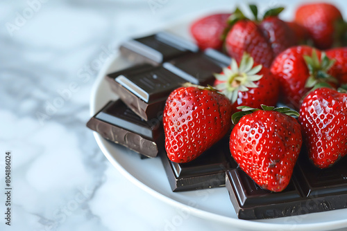 Indulgent dessert dark chocolate fudge with strawberries.