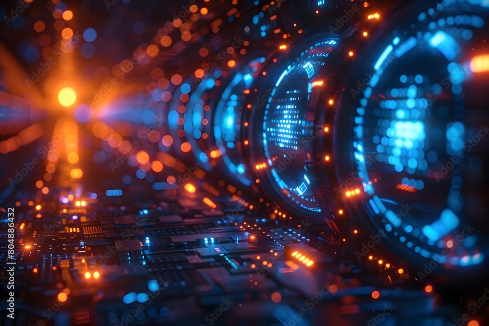 Futuristic Digital Circles of Blue Glowing Network Information Visualization in Cyberspace Futuristic Digital Circles of Blue Glowing Network Information Visualization in Cyberspace