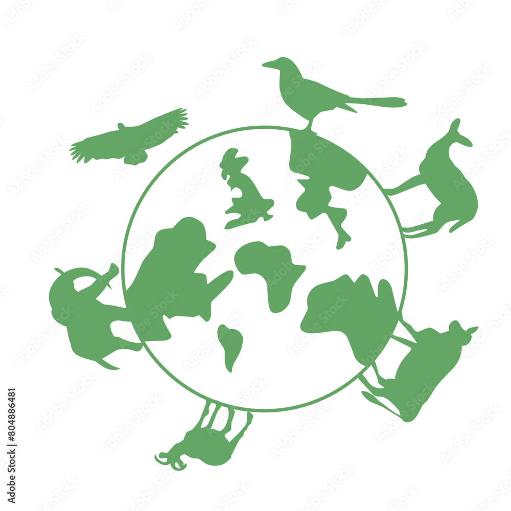 illustration of trees and animals walking around the world illustration of trees and animals walking around the world