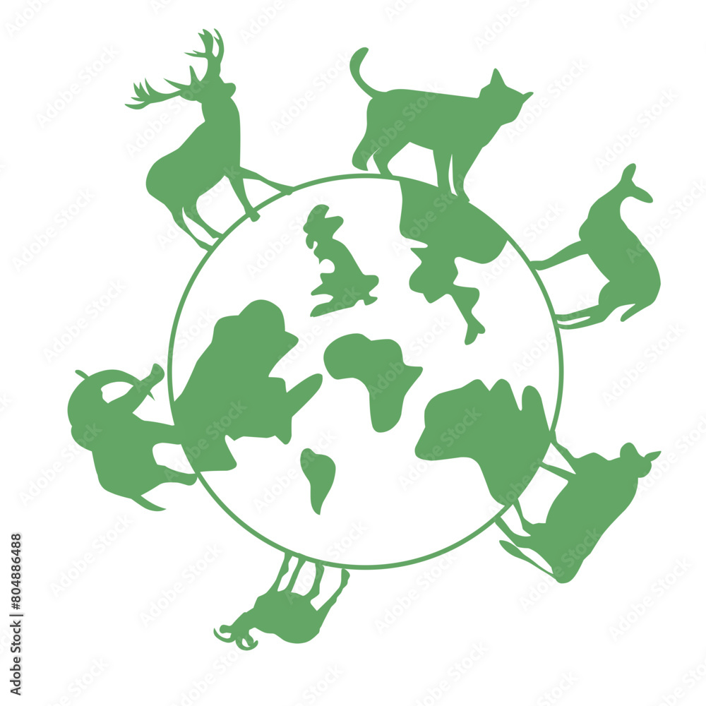 illustration of trees and animals walking around the world illustration of trees and animals walking around the world