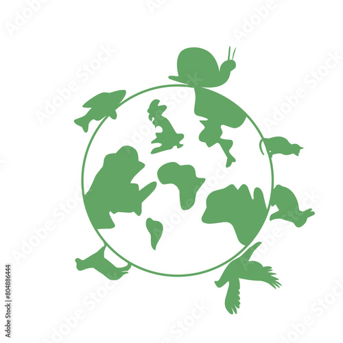 illustration of trees and animals walking around the world