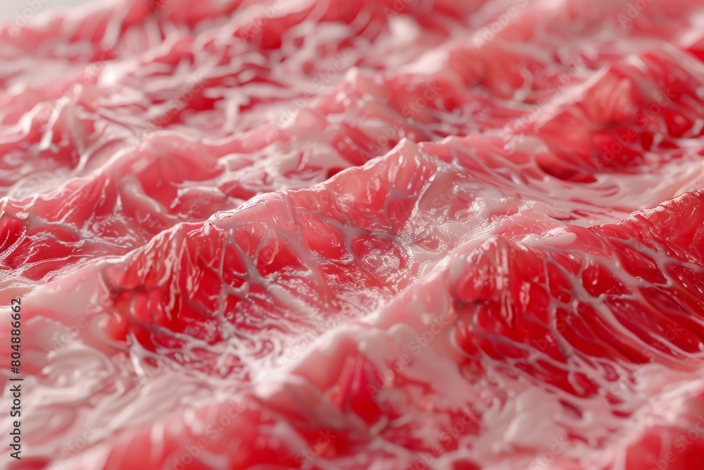 A close up of a piece of meat with a red and white pattern