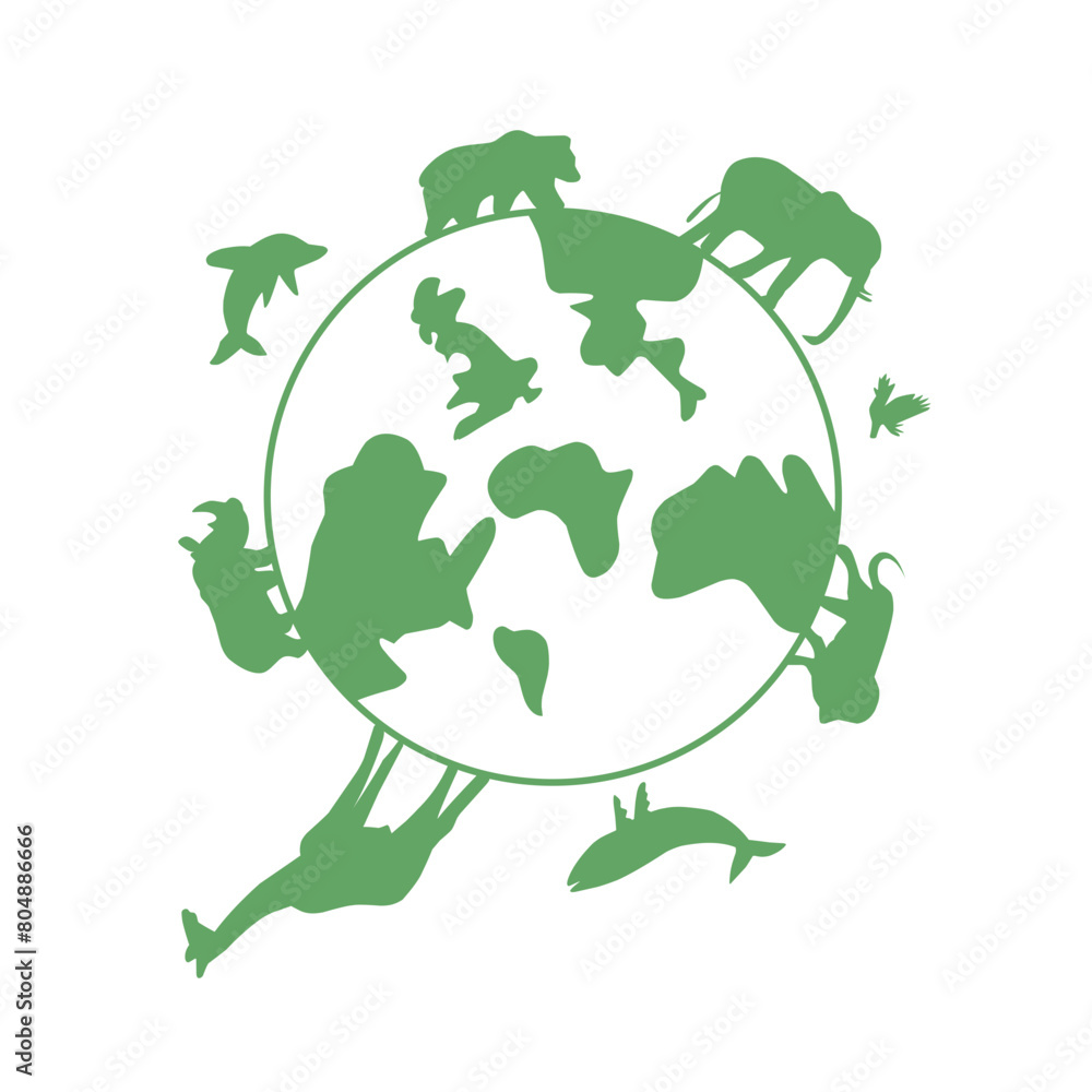 illustration of trees and animals walking around the world illustration of trees and animals walking around the world