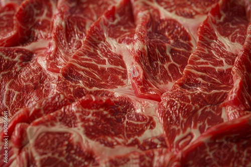 A close up of a piece of meat with a red and white pattern