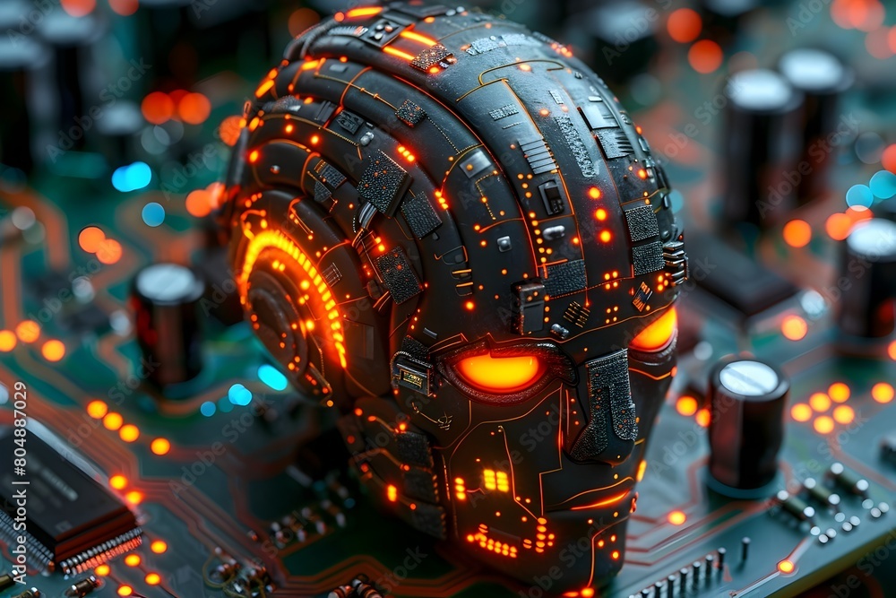 Glowing Artificial Intelligence Brain on Circuit Board - High-Detail Digital Technology Concept Glowing Artificial Intelligence Brain on Circuit Board - High-Detail Digital Technology Concept