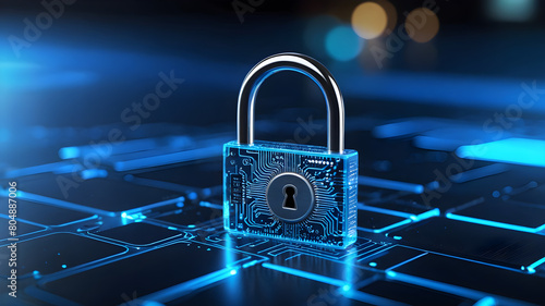 Ensuring Endpoint Protection Blue Abstract Microchip with Lock Symbol