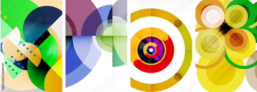 Obraz premium A vibrant display of colorfulness and art featuring a variety of circles on a white background. The pattern creates a sense of symmetry and recreation, resembling a playful painting