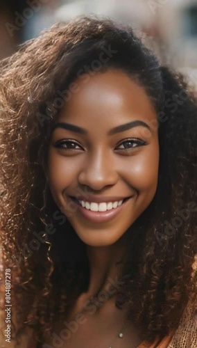 Close up of a young woman of African descent with a bright smile awar photo