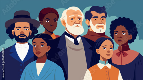 A group of actors portraying influential abolitionists such as Harriet Tubman and Frederick Douglass give a riveting performance at a Juneteenth. Vector illustration photo