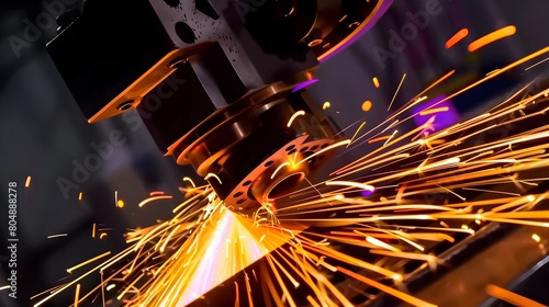 Bright Sparks Fly from Industrial Welding and Metalworking Process in Workshop